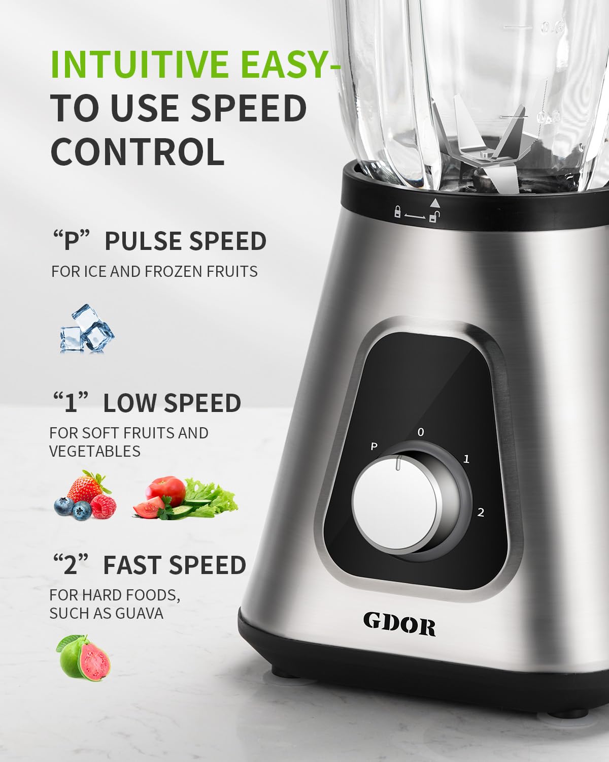 GDOR 1200W Standmixer 2-1Smoothie Maker mit 1,5L Glaskrug und 650ml Reisebecher 3Geschwindigkeiten Mixer Hochleistungsmixer Professionell Standmixer Glas für Smoothies Shakes Gefrorene Getränke Saucen