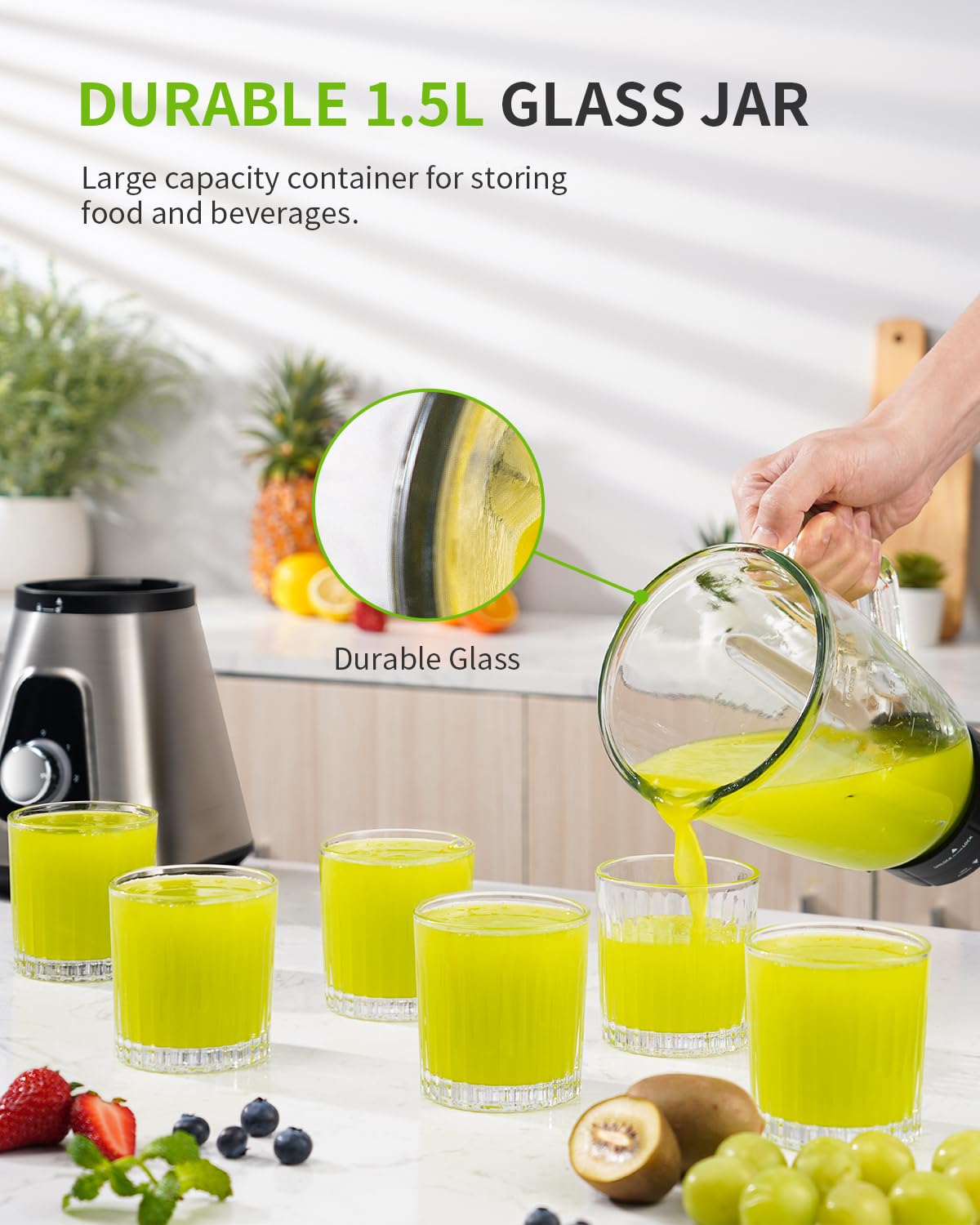 GDOR 1200W Standmixer 2-1Smoothie Maker mit 1,5L Glaskrug und 650ml Reisebecher 3Geschwindigkeiten Mixer Hochleistungsmixer Professionell Standmixer Glas für Smoothies Shakes Gefrorene Getränke Saucen