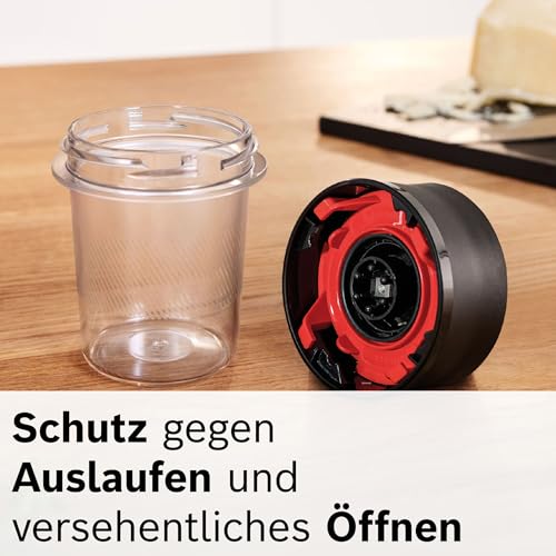 Bosch Standmixer VitaPower Serie 4 MMB6177S, Edelstahl-Klingen Made in Germany, 1,5l ThermoSafe Glasbehälter, 0,6l To-Go-Flasche, Stopfer, Universalzerkleinerer, 30,000 U/min, 1200 W, silber