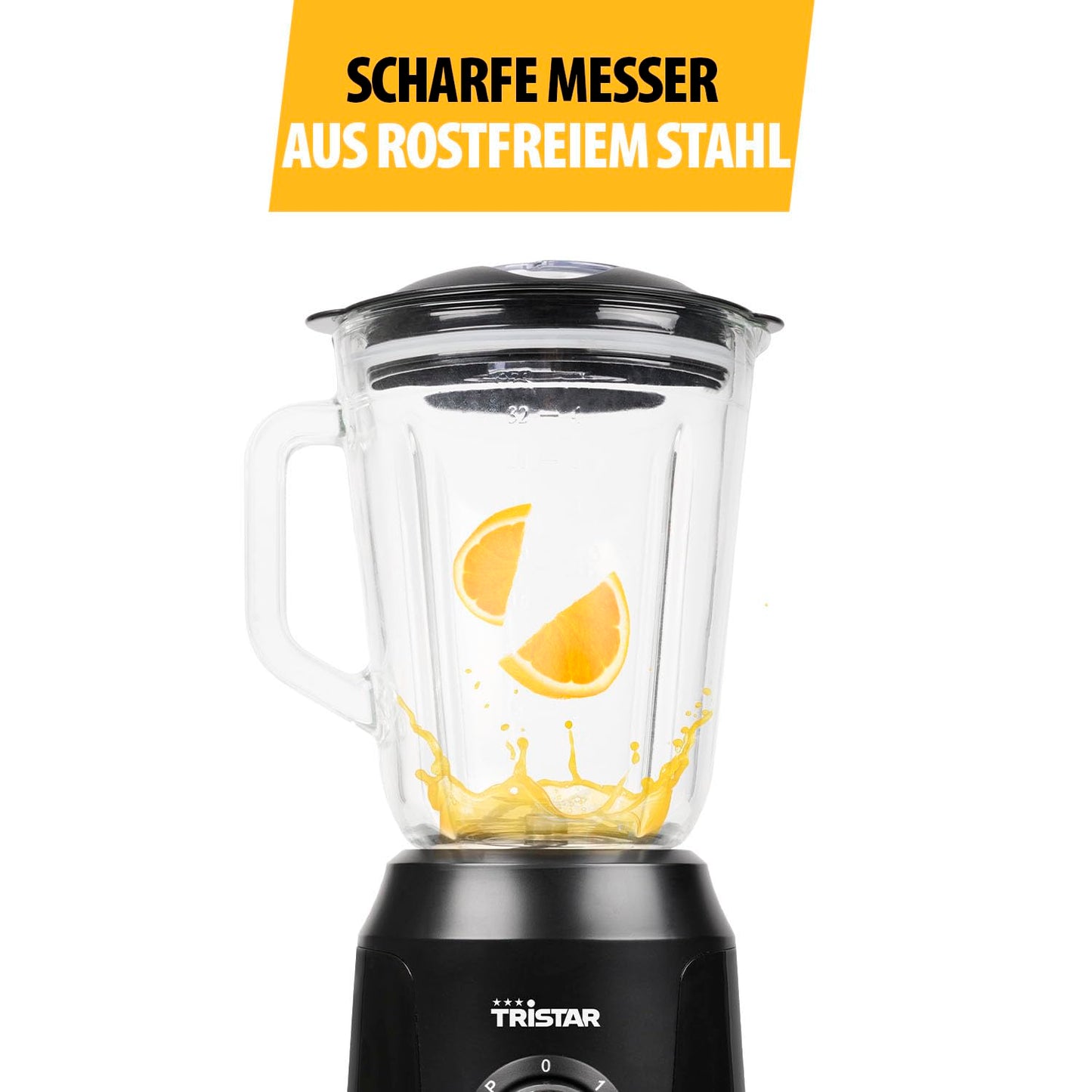 Tristar Standmixer, 1 L Mixbehälter aus Glas, 2 Geschwindigkeitsstufen, Pulsfunktion zum Zerkleinern von Eis, spülmaschinenfeste Teile, schwarz, 350 W, Smoothie Maker BL-4482