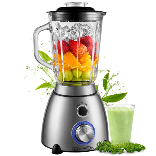 Standmixer Glas Edelstahl 1,5 Liter Glasbehälter 6-Fach Edelstahl Messer Pulsfunktion Universal Power Mixer Eiweiß Shaker Hand Blender Ice Crusher Zerkleinerer Smoothie Maker 600 Watt
